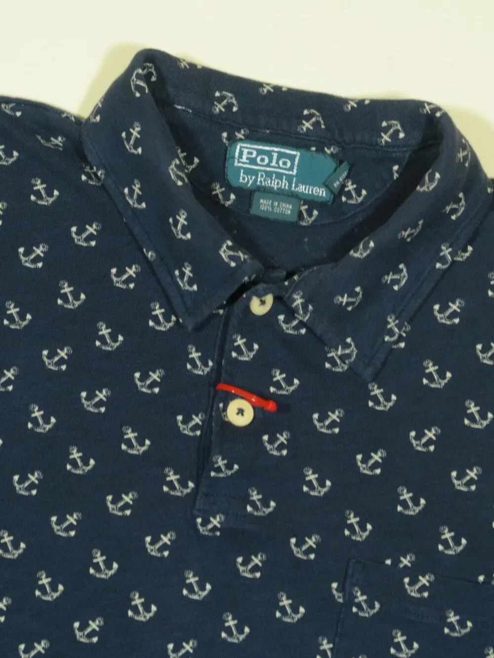 Vintage 90s Polo Ralph Lauren Anchor Polo Shirt Mens L Blue Single Stitch